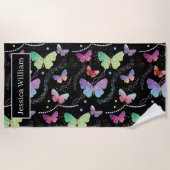 Persoonlijke naam Elegant Paars Bright Butterflies Strandlaken (Voorkant)