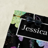 Persoonlijke naam Elegant Paars Bright Butterflies Strandlaken (In situ)