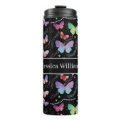 Persoonlijke naam Elegant Paars Bright Butterflies Thermosbeker (Voorkant)