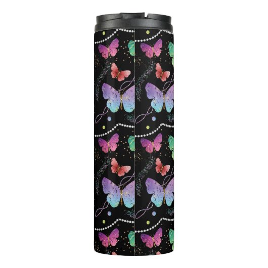 Persoonlijke naam Elegant Paars Bright Butterflies Thermosbeker (Achterkant)