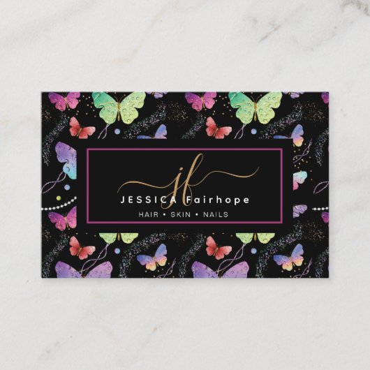 Persoonlijke naam Elegant Paars Bright Butterflies Visitekaartje (Voorkant)
