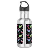 Persoonlijke naam Elegant Paars Bright Butterflies Waterfles (Achterkant)