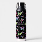 Persoonlijke naam Elegant Paars Bright Butterflies Waterfles (Voorkant)
