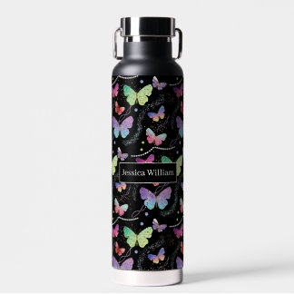 Persoonlijke naam Elegant Paars Bright Butterflies Waterfles