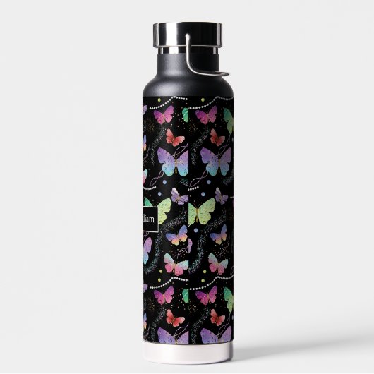 Persoonlijke naam Elegant Paars Bright Butterflies Waterfles (Links)