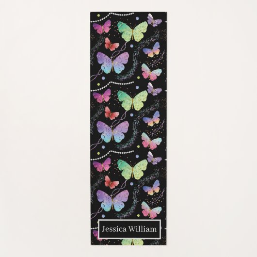 Persoonlijke naam Elegant Paars Bright Butterflies Yogamat (Voorkant)