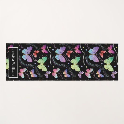Persoonlijke naam Elegant Paars Bright Butterflies Yogamat (Voorkant (horizontaal))