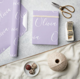 Persoonlijke Naam Elegant Paars Modern Cadeaupapier