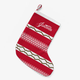 Persoonlijke naam Elegant Snowflakes Pattern Red Kleine Kerstsok