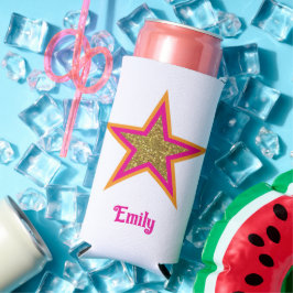 Persoonlijke naam elegante goud &roze ster seltzer blikjeskoeler