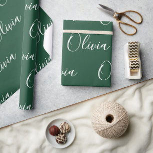 Persoonlijke Naam Elegante Groen Moderne Cadeaupapier