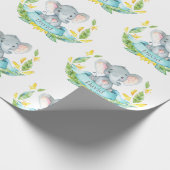 Persoonlijke naam Elephant Baby Blauwgroen en grij Cadeaupapier (Hoek)