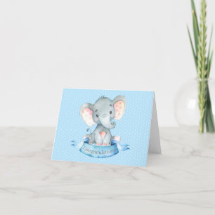 Persoonlijke naam Elephant Baby Boy Blue en Grey  Bedankkaart