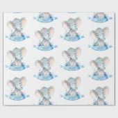 Persoonlijke naam Elephant Baby Boy Blue en Grey Cadeaupapier (Vlak)