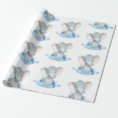 Persoonlijke naam Elephant Baby Boy Blue en Grey Cadeaupapier (Uitgerold)