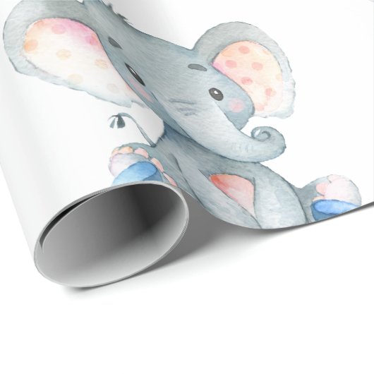 Persoonlijke naam Elephant Baby Boy Blue en Grey Cadeaupapier (Rol Hoek)