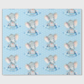 Persoonlijke naam Elephant Baby Boy Blue en Grey Cadeaupapier (Vlak)