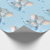 Persoonlijke naam Elephant Baby Boy Blue en Grey Cadeaupapier (Hoek)