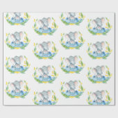 Persoonlijke naam Elephant Baby Boy Blue en Grey Cadeaupapier (Vlak)
