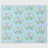 Persoonlijke naam Elephant Baby Boy Blue en Grey Cadeaupapier (Vlak)