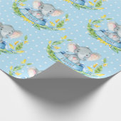 Persoonlijke naam Elephant Baby Boy Blue en Grey Cadeaupapier (Hoek)