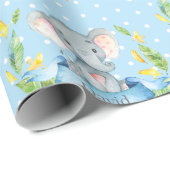 Persoonlijke naam Elephant Baby Boy Blue en Grey Cadeaupapier (Rol Hoek)