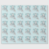Persoonlijke naam Elephant Baby Boy Blue & Grey Cadeaupapier (Vlak)