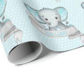 Persoonlijke naam Elephant Baby Boy Blue & Grey Cadeaupapier (Rol Hoek)