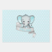 Persoonlijke naam Elephant Baby Boy Blue Grey Inpakpapier Vel (Voorkant 2)