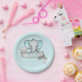 Persoonlijke naam Elephant Baby Boy Blue & Grey Papieren Bordje (Feest)