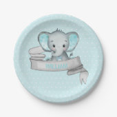 Persoonlijke naam Elephant Baby Boy Blue & Grey Papieren Bordje (Voorkant)
