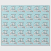 Persoonlijke naam Elephant Baby Boy Blue & Grey Wr Cadeaupapier (Vlak)