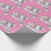 Persoonlijke naam Elephant Baby Girl Pink Cadeaupapier (Hoek)