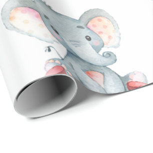 Persoonlijke naam Elephant Baby Girl Pink en Grey Cadeaupapier