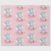 Persoonlijke naam Elephant Baby Girl Pink en Grey Cadeaupapier (Vlak)