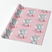 Persoonlijke naam Elephant Baby Girl Pink en Grey Cadeaupapier (Uitgerold)