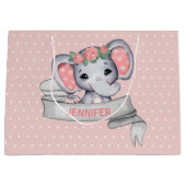 Persoonlijke naam Elephant Baby Girl Pink & Grey Groot Cadeauzakje (Voorkant)