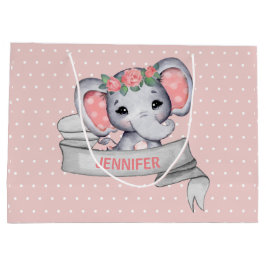 Persoonlijke naam Elephant Baby Girl Pink & Grey Groot Cadeauzakje