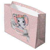 Persoonlijke naam Elephant Baby Girl Pink & Grey Groot Cadeauzakje (Achterkant Gekanteld)