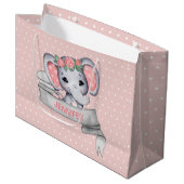 Persoonlijke naam Elephant Baby Girl Pink & Grey Groot Cadeauzakje (Voorkant Gekanteld)