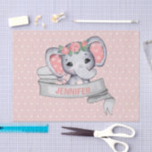 Persoonlijke naam Elephant Baby Girl Pink & Grey Tissuepapier (Craft)