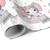 Persoonlijke naam Elephant Baby roze meisje Cadeaupapier (Rol Hoek)