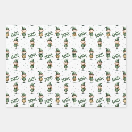 Persoonlijke naam Elf Kerstmis Inpakpapier Vel (Voorkant)