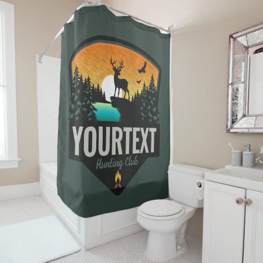 Persoonlijke naam Elk jagen op wilde natuur Sunset Douchegordijn (In situ)