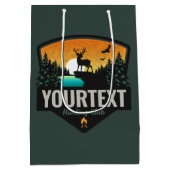 Persoonlijke naam Elk jagen op wilde natuur Sunset Medium Cadeauzakje (Achterkant)