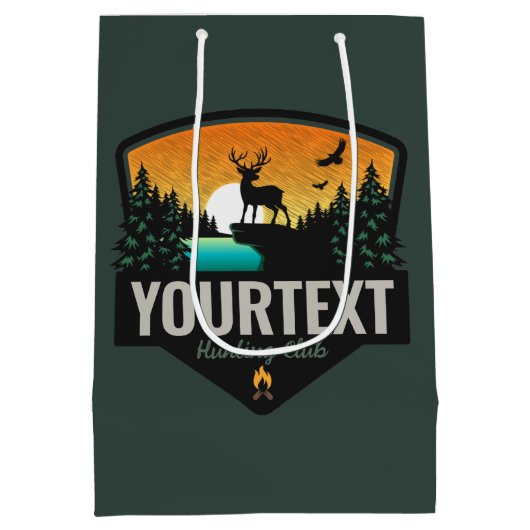 Persoonlijke naam Elk jagen op wilde natuur Sunset Medium Cadeauzakje (Achterkant)