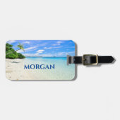 Persoonlijke naam en adres, Sandy Beach Palm Trees Bagagelabel (Voorkant horizontaal)