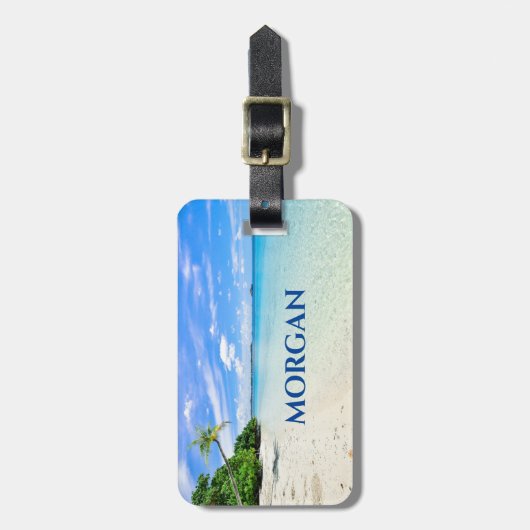Persoonlijke naam en adres, Sandy Beach Palm Trees Bagagelabel (Voorkant verticaal)
