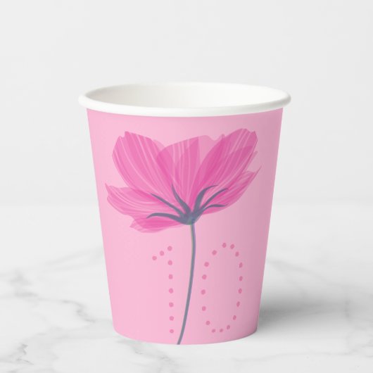 Persoonlijke naam en foto Roze Floral Birthday Pap Papieren Bekers (Voorkant)