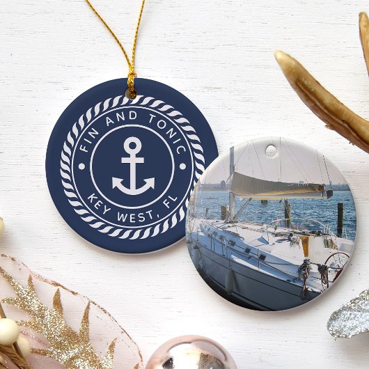 Persoonlijke naam en foto van de boot | Nautisch Keramisch Ornament